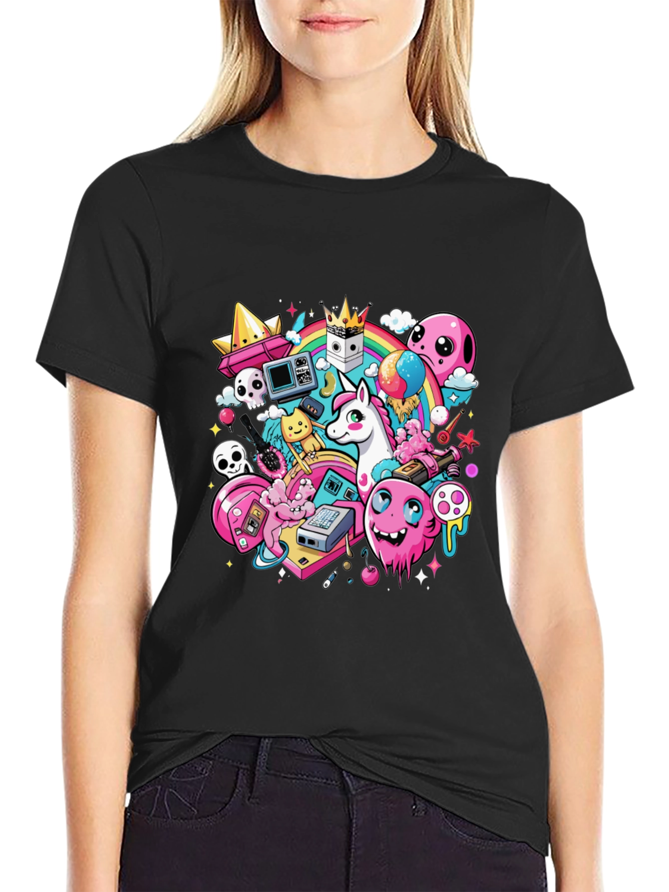 Cartoon Unicorn Graphic Print Tee