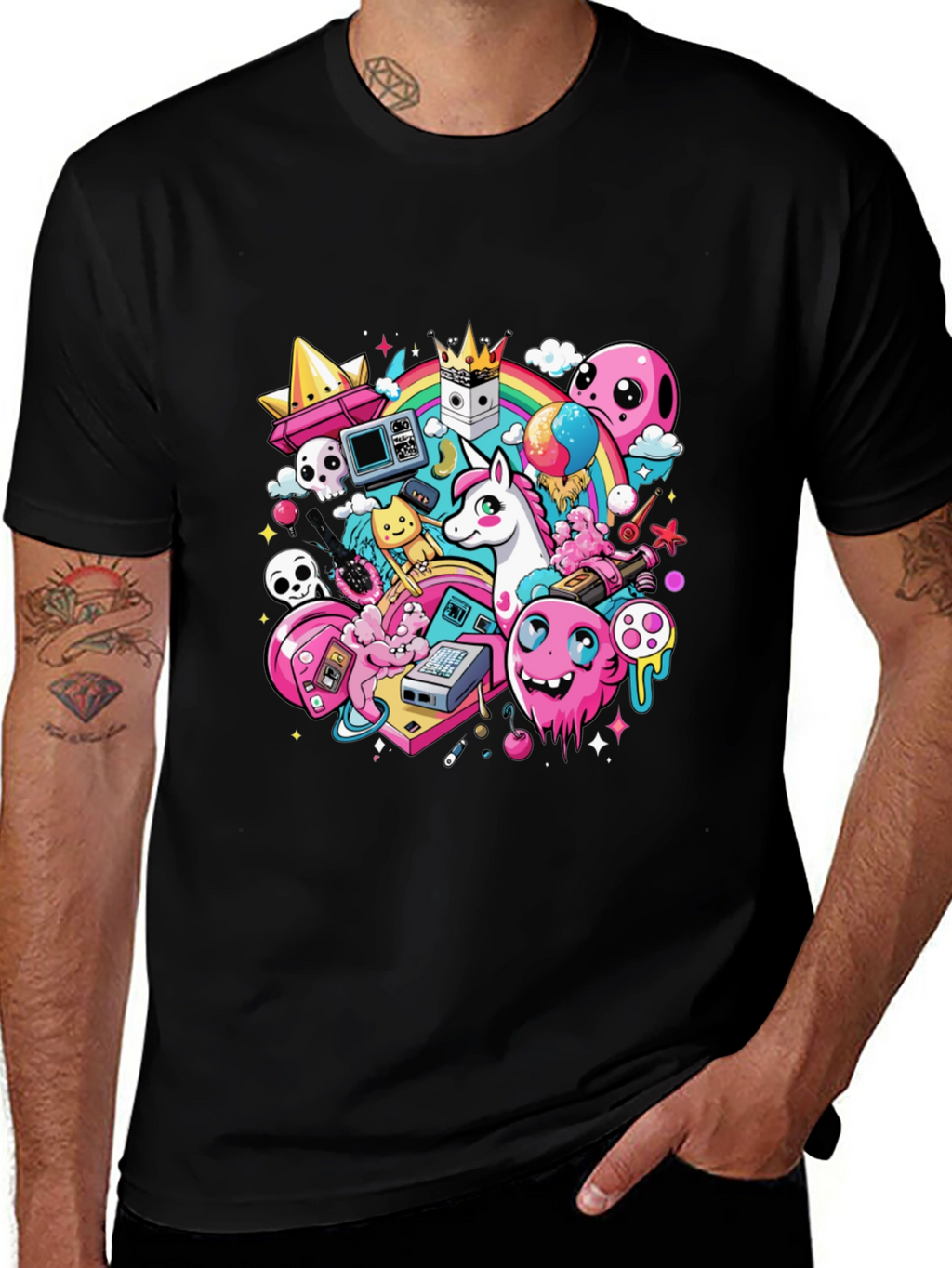 Cartoon Unicorn Graphic Print Tee