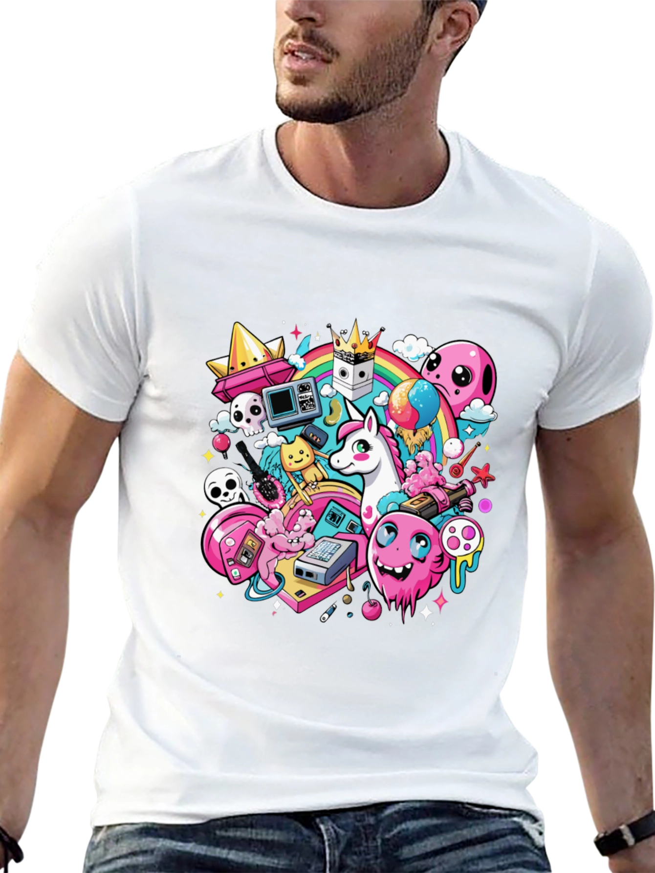 Cartoon Unicorn Graphic Print Tee