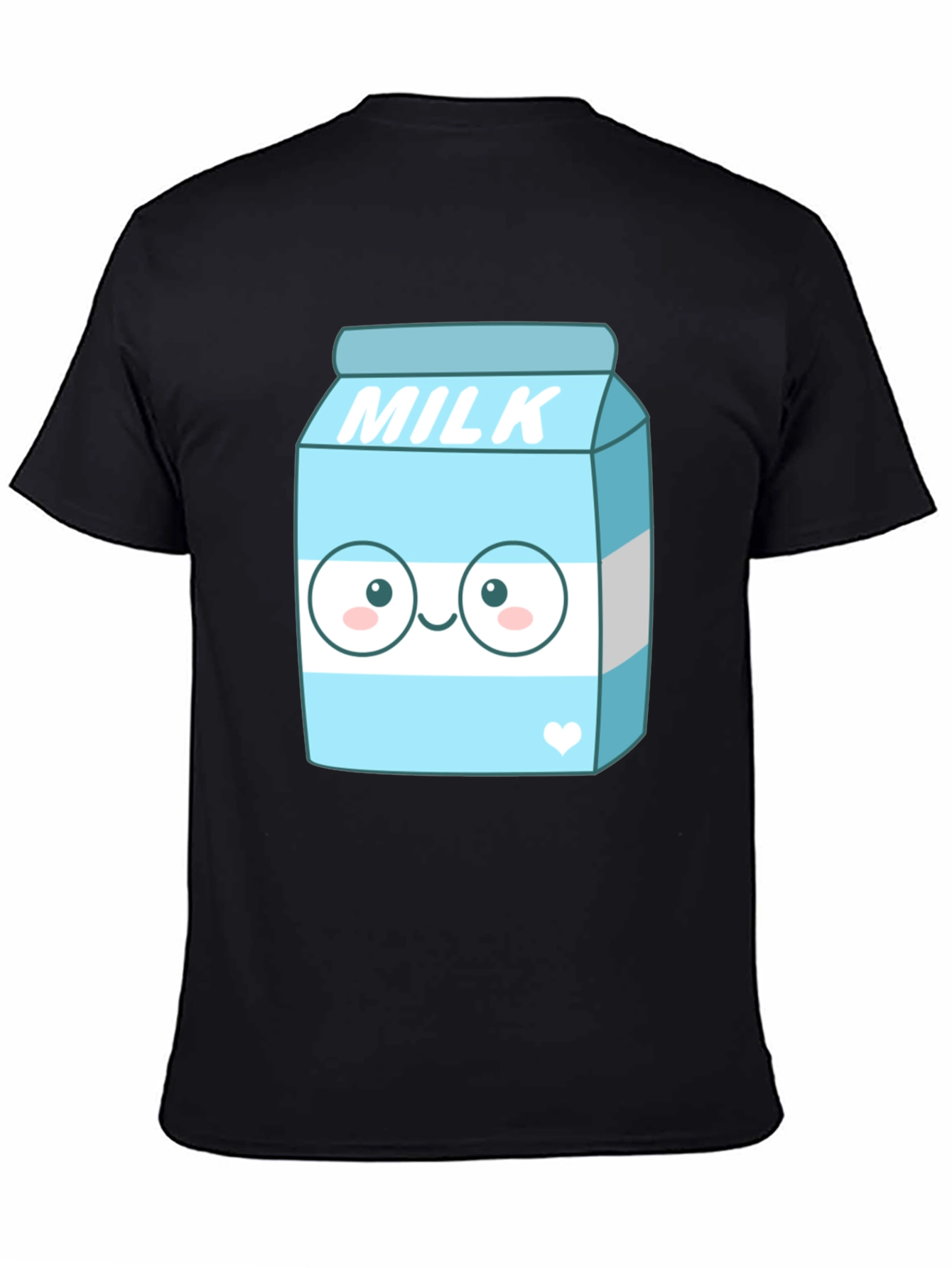 Kawaii Milk Cartoon Graphic Print Black T-Shirt