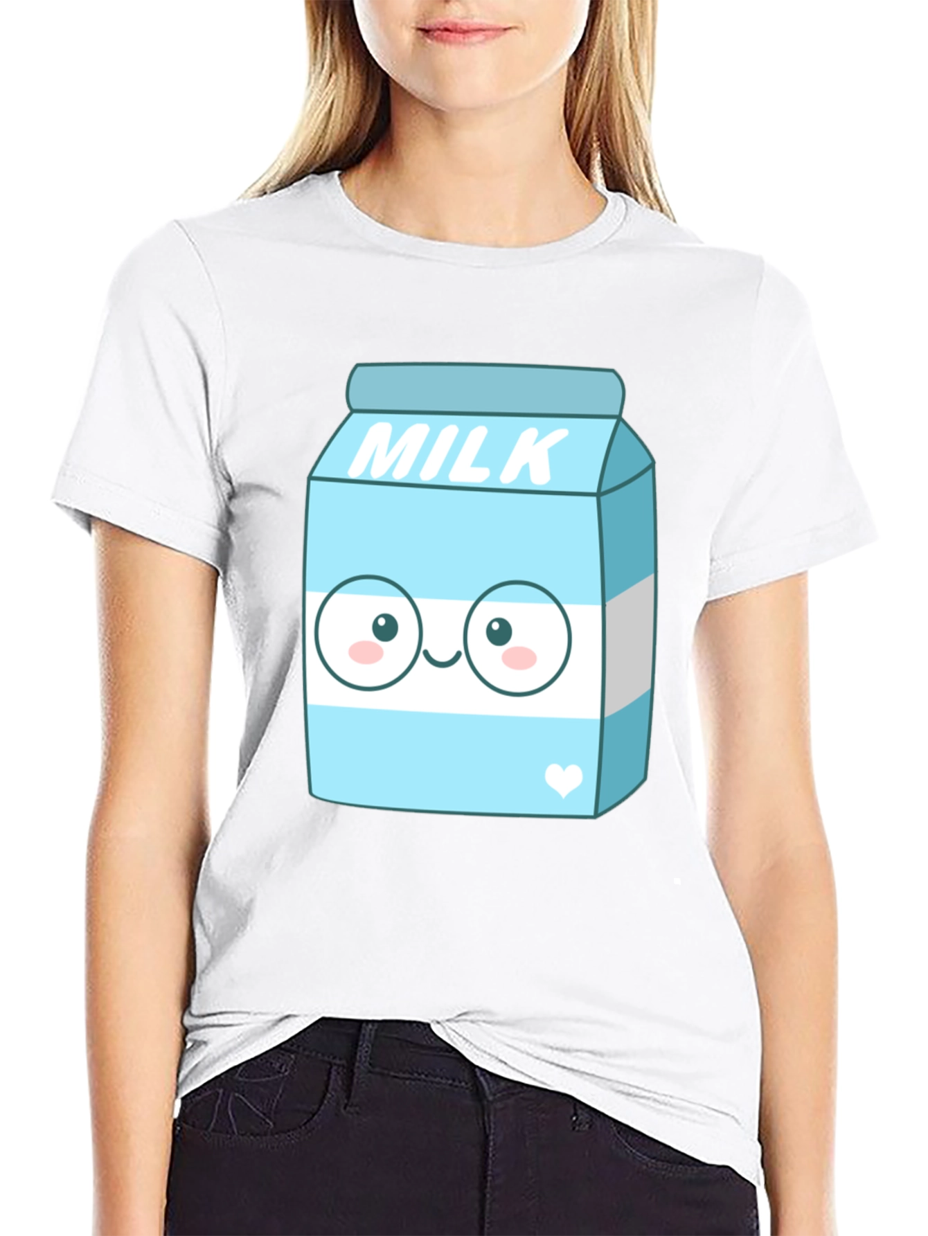 Kawaii Milk Cartoon Graphic Print Black T-Shirt