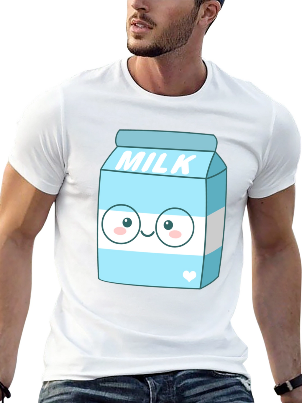 Kawaii Milk Cartoon Graphic Print Black T-Shirt