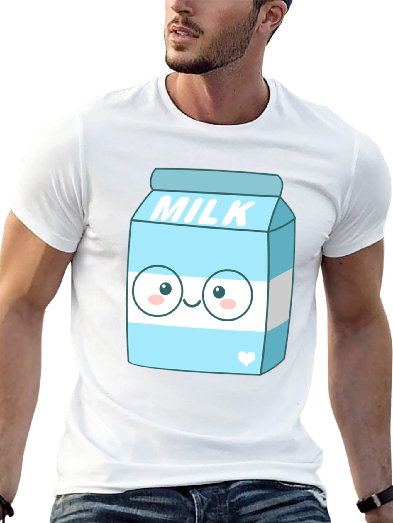 Kawaii Milk Cartoon Graphic Print Black T-Shirt