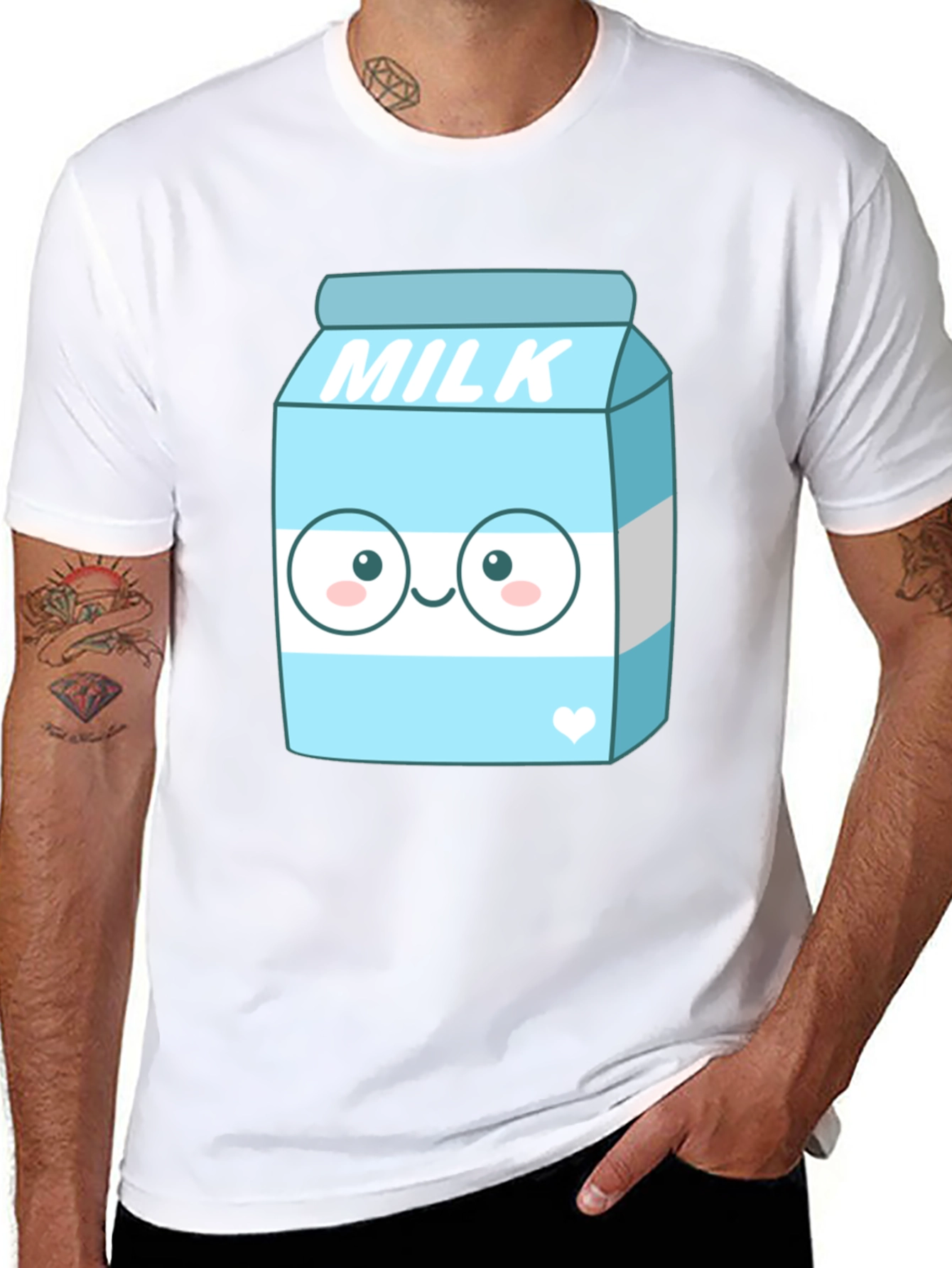 Kawaii Milk Cartoon Graphic Print Black T-Shirt
