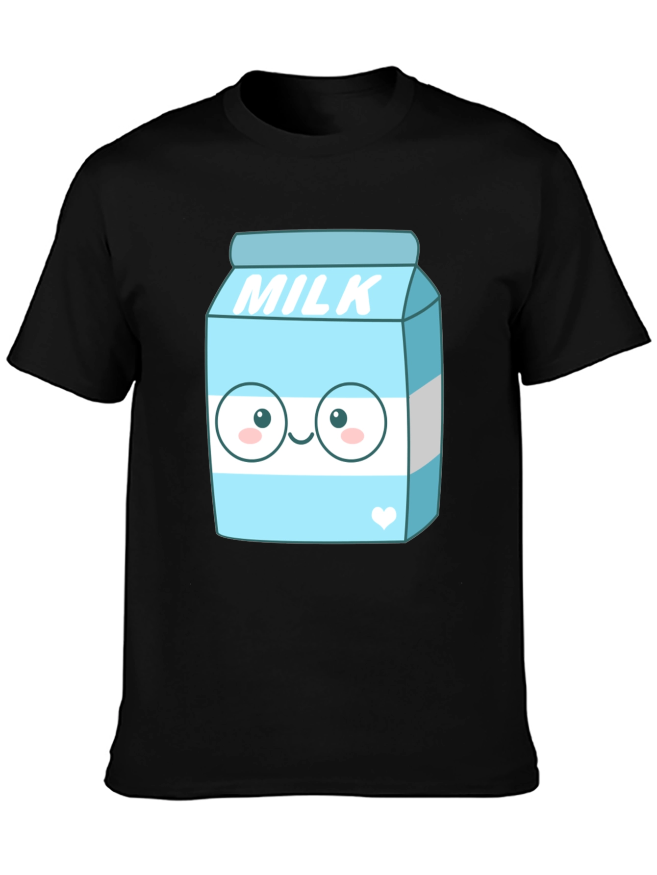 Kawaii Milk Cartoon Graphic Print Black T-Shirt