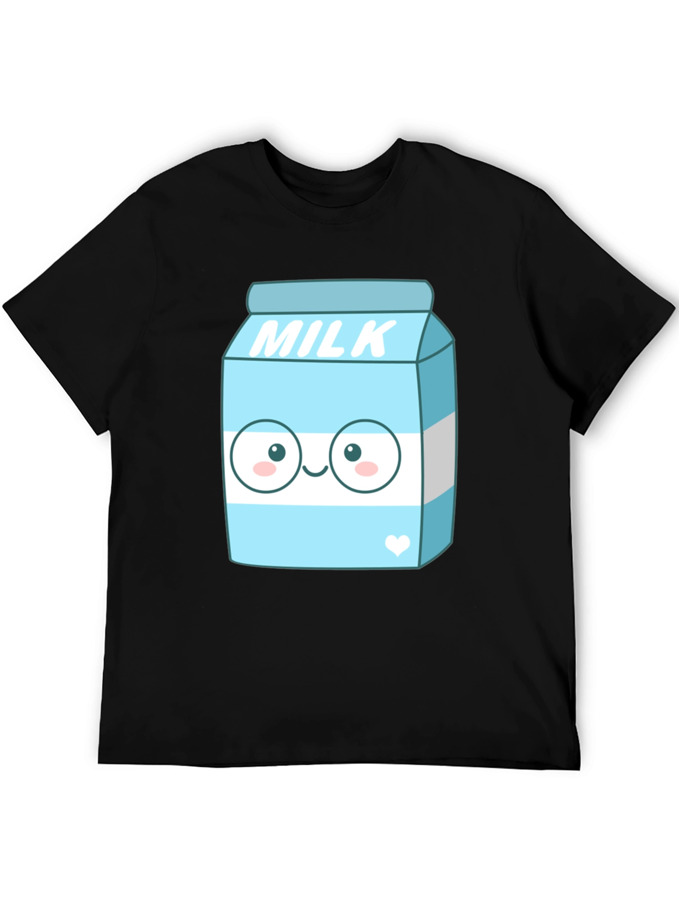 Kawaii Milk Cartoon Graphic Print Black T-Shirt