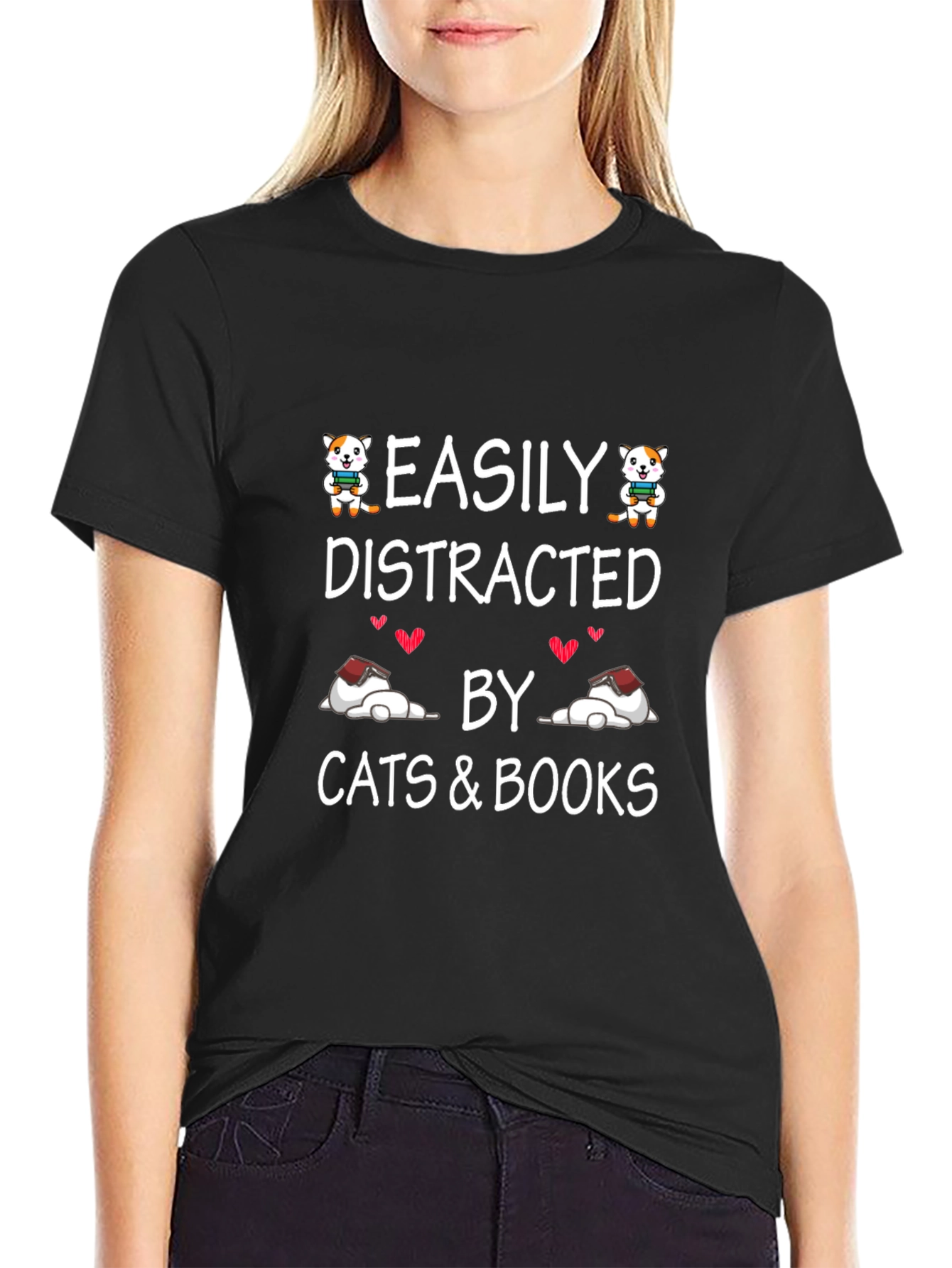 Easily Distracted by Cats and Books T-Shirt