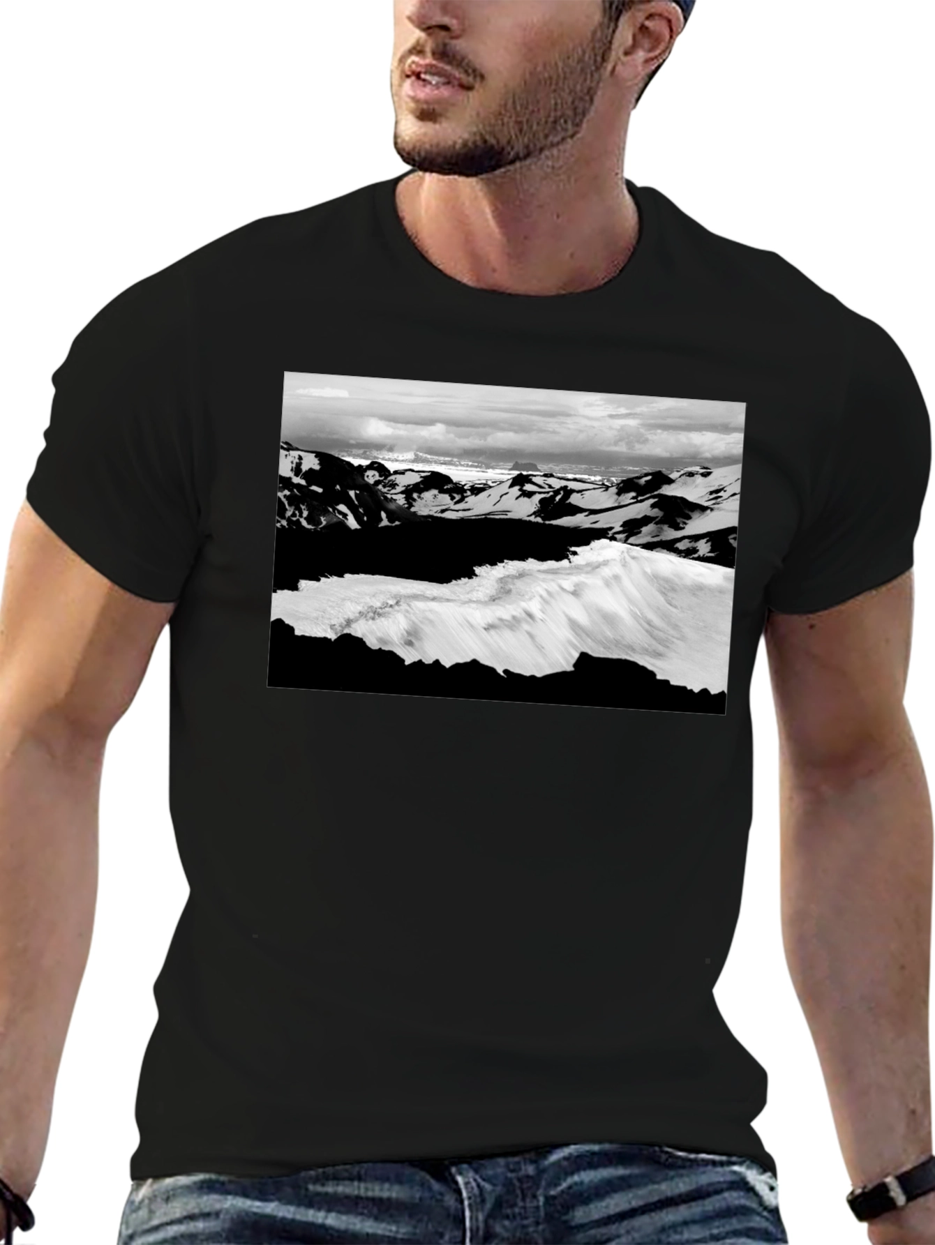 Black Graphic Tee - Iceland Landscape