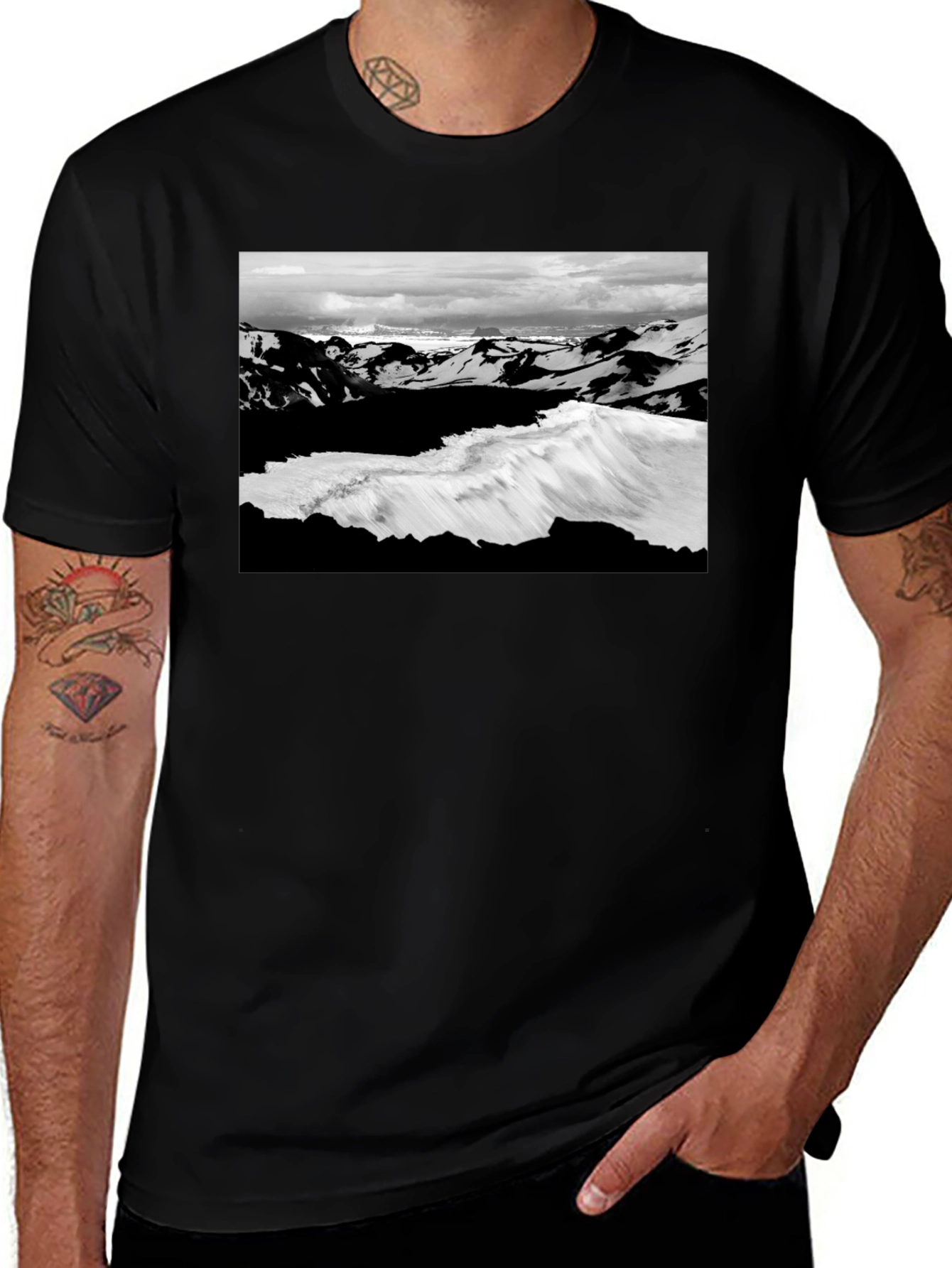 Black Graphic Tee - Iceland Landscape