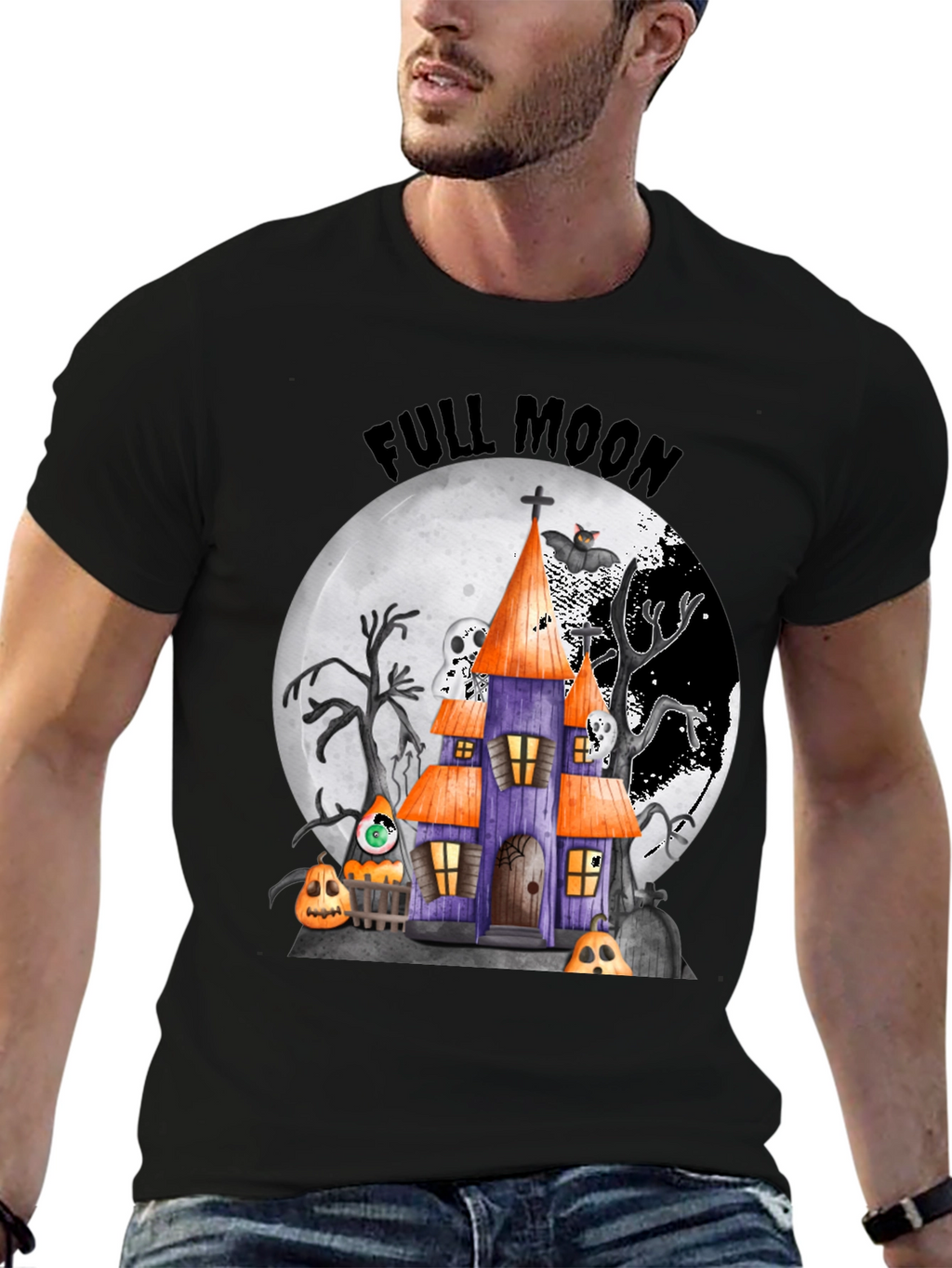 Halloween Full Moon Spooky House T-Shirt