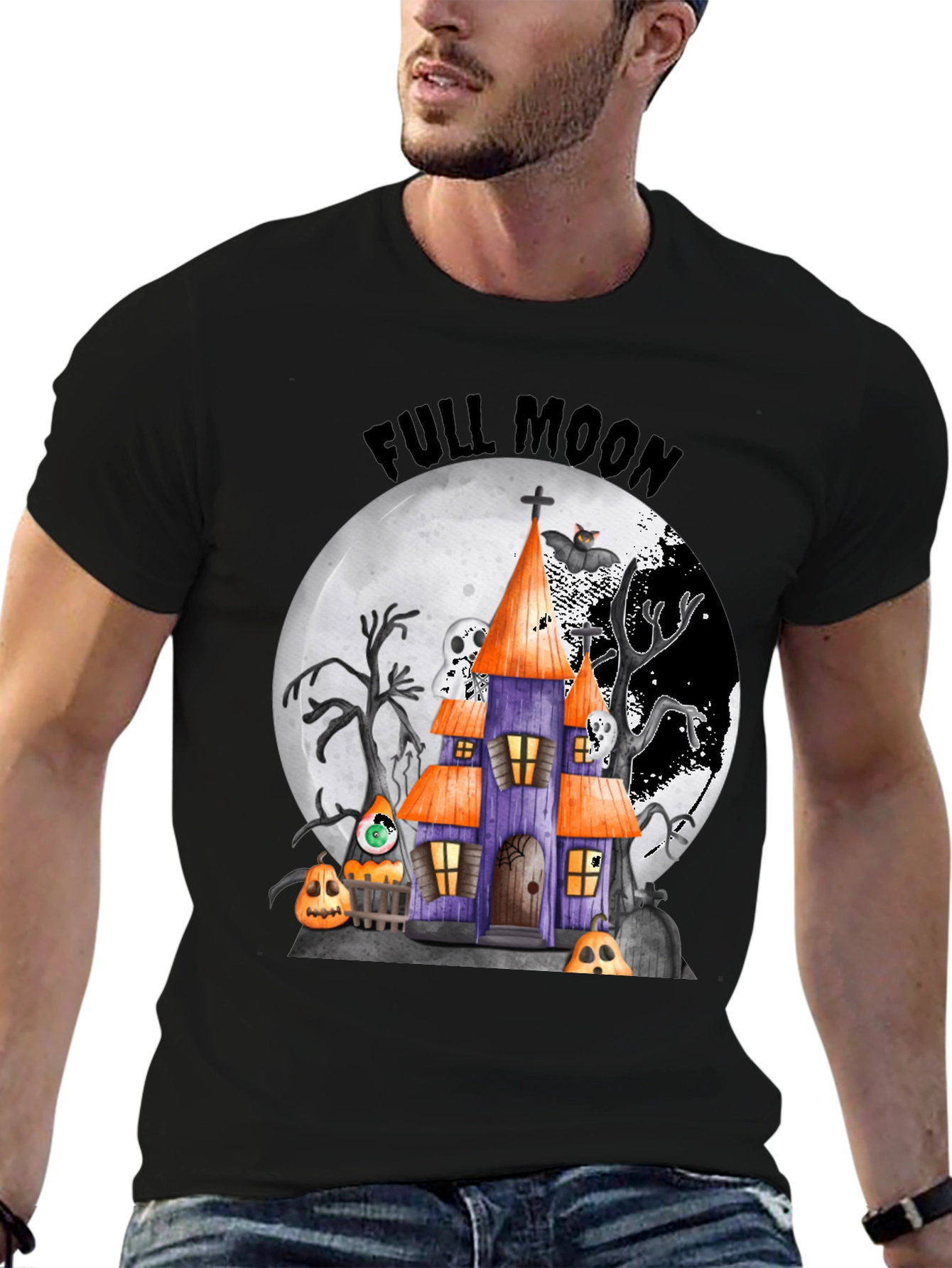 Halloween Full Moon Spooky House T-Shirt