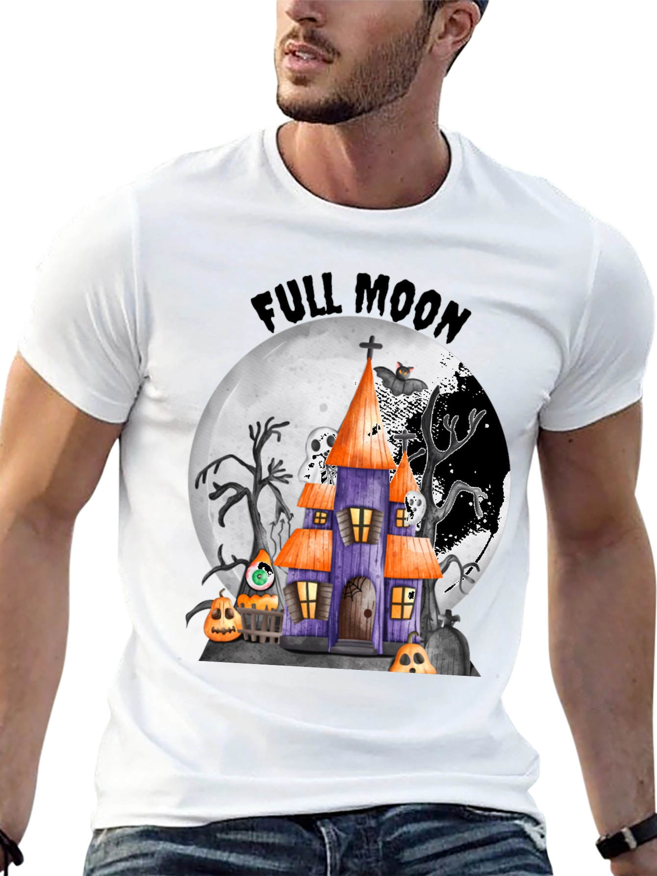 Halloween Full Moon Spooky House T-Shirt