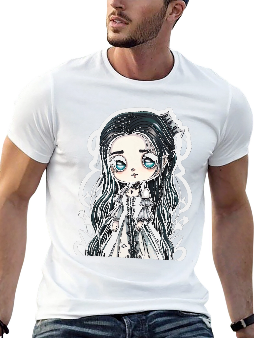 Gothic Doll Graphic Tee - Black Unisex T-Shirt