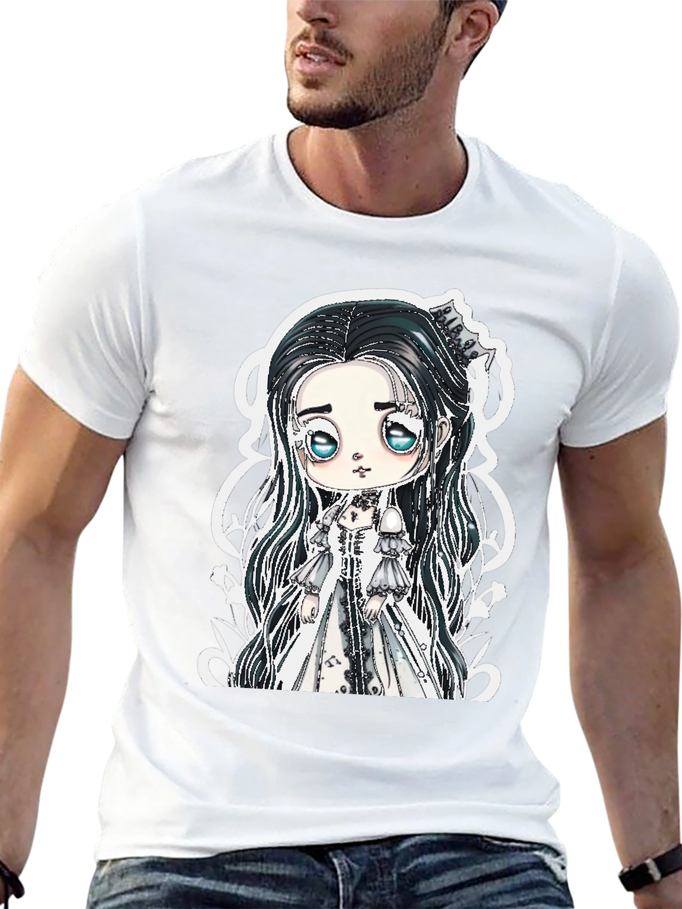 Gothic Doll Graphic Tee - Black Unisex T-Shirt