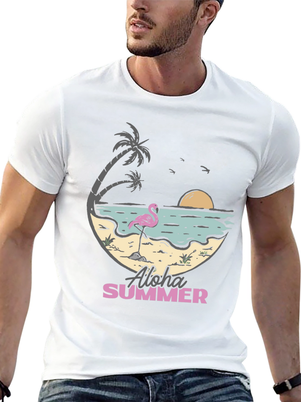 Aloha Summer Beach Flamingo Graphic T-Shirt
