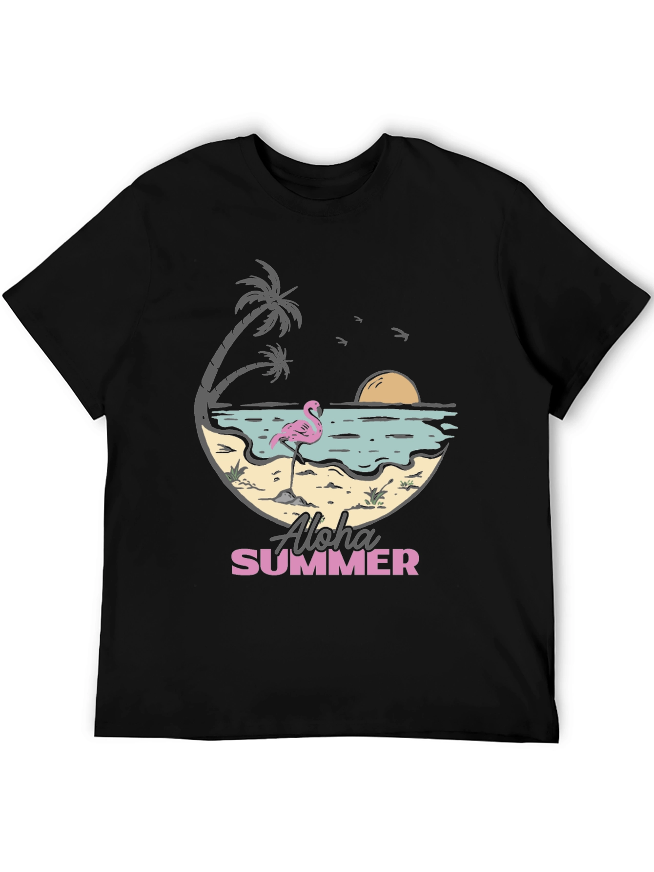 Aloha Summer Beach Flamingo Graphic T-Shirt