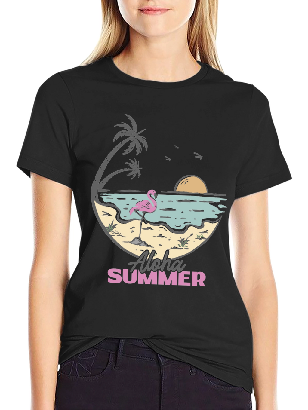 Aloha Summer Beach Flamingo Graphic T-Shirt