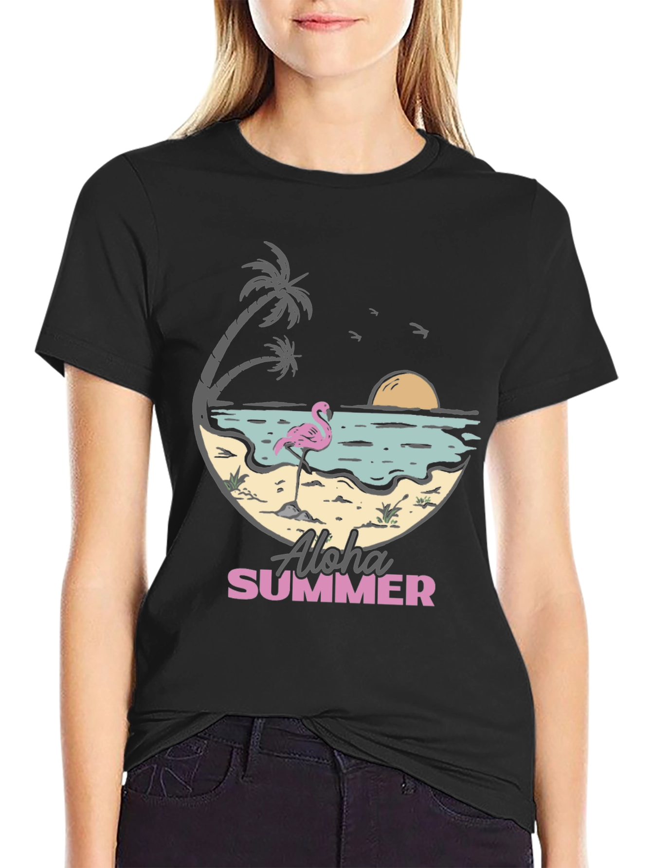 Aloha Summer Beach Flamingo Graphic T-Shirt