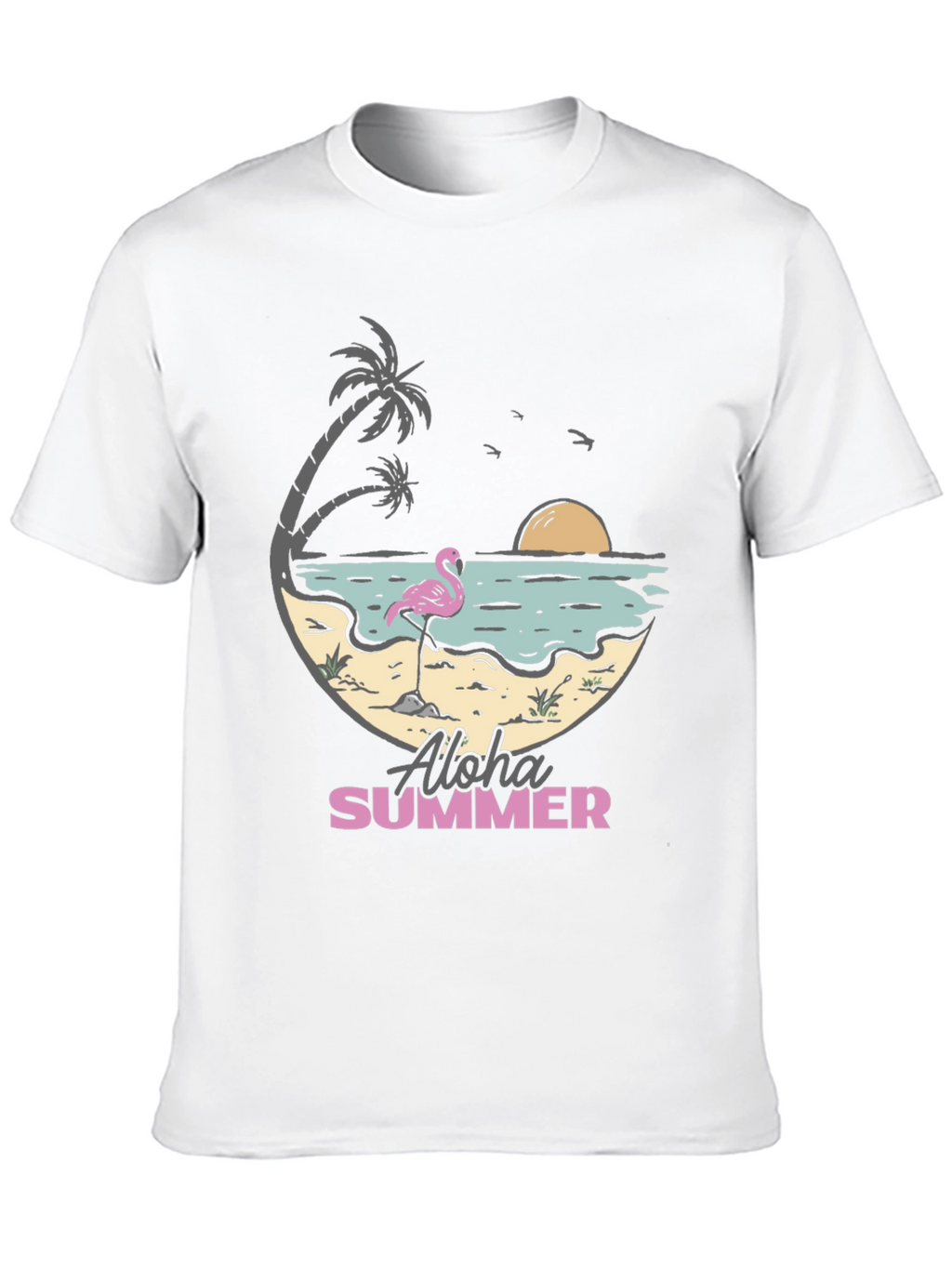 Aloha Summer Beach Flamingo Graphic T-Shirt