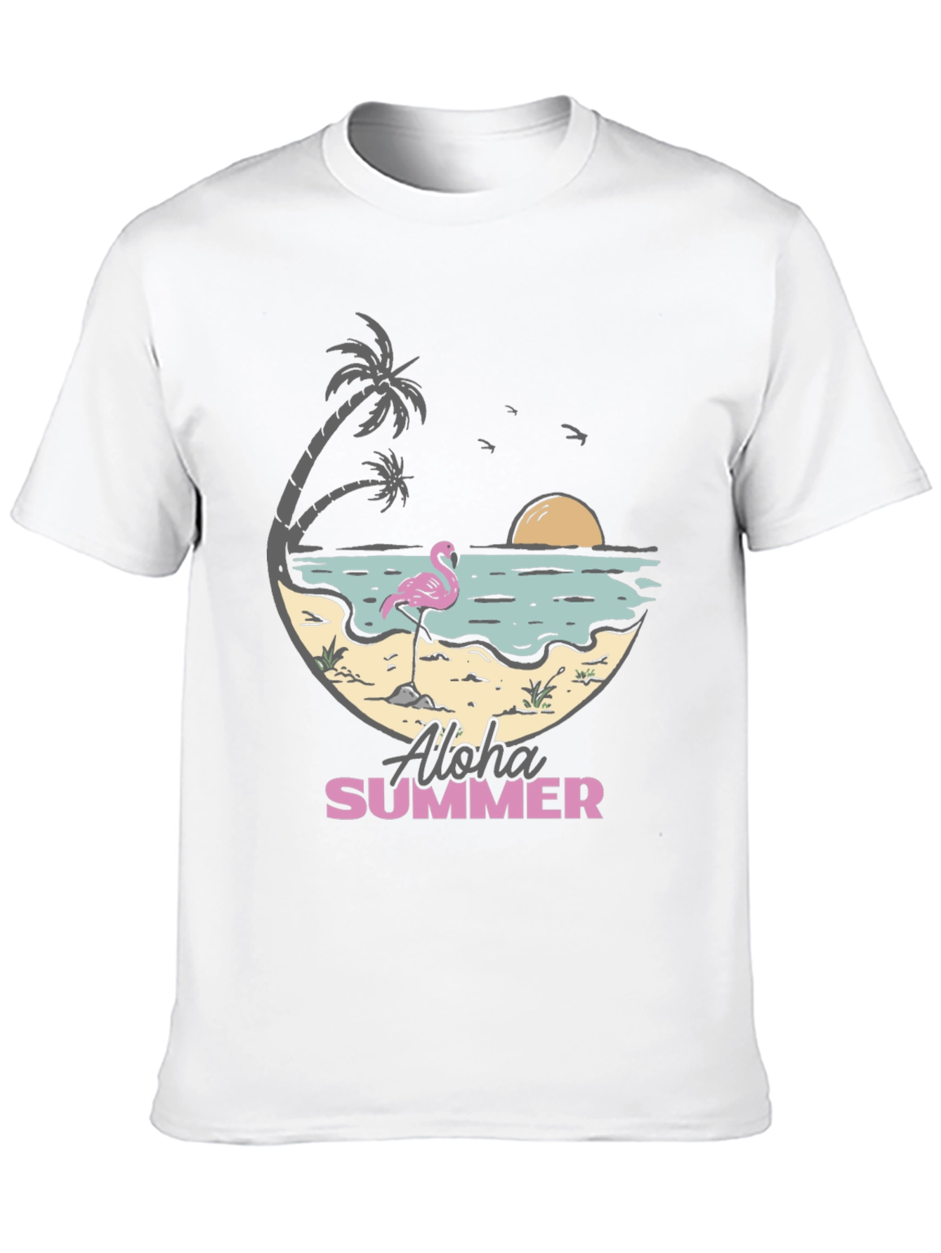 Aloha Summer Beach Flamingo Graphic T-Shirt