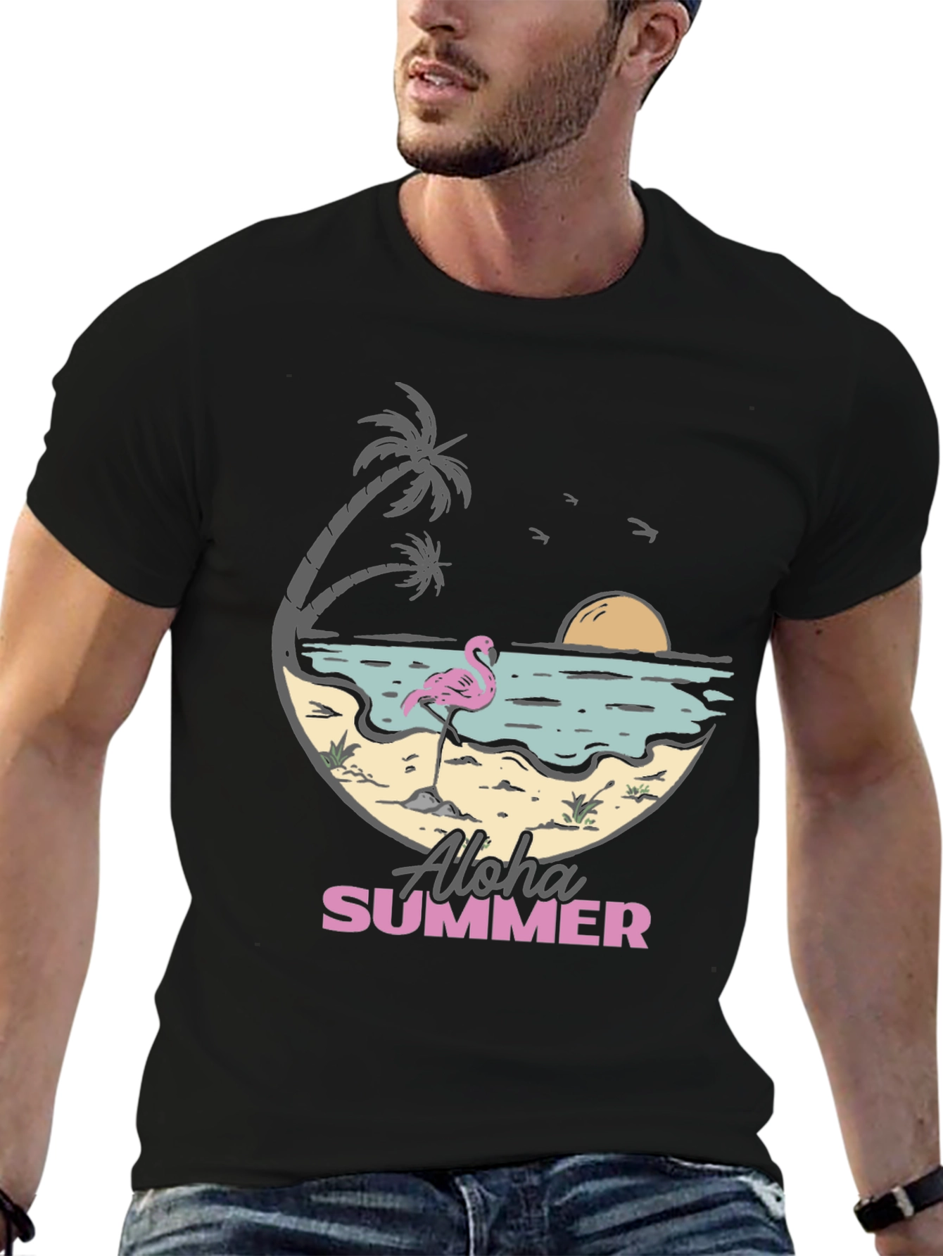 Aloha Summer Beach Flamingo Graphic T-Shirt