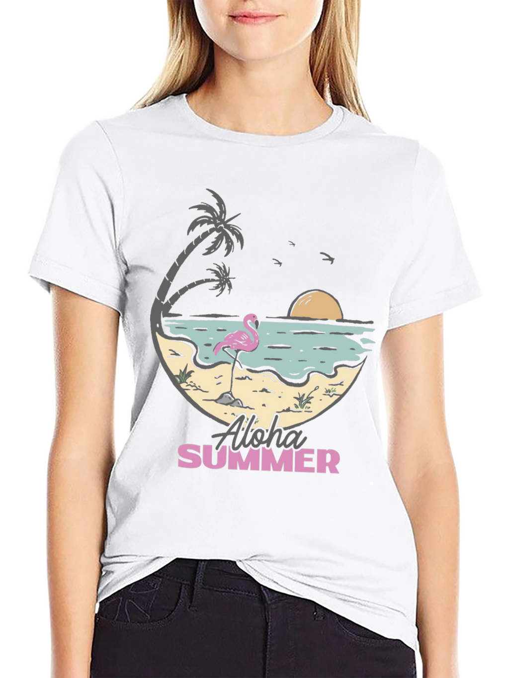 Aloha Summer Beach Flamingo Graphic T-Shirt