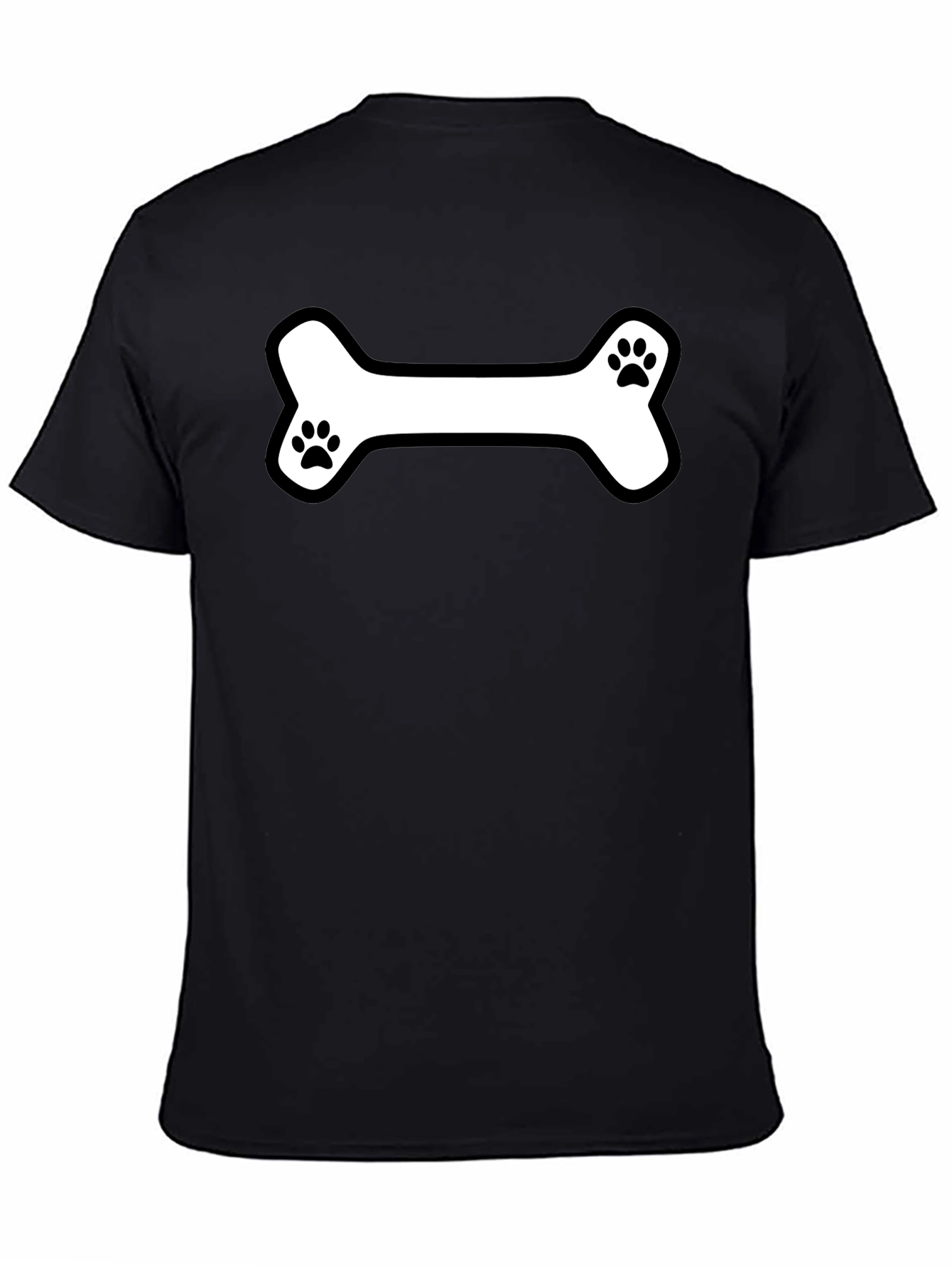 Dog Bone Paw Print T-Shirt - Black Cotton Tee