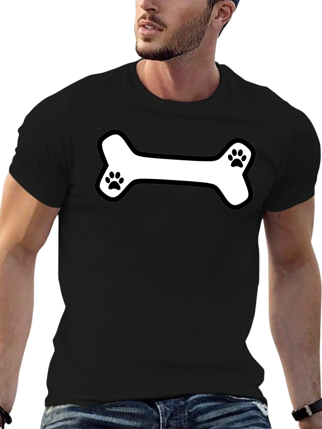 Dog Bone Paw Print T-Shirt - Black Cotton Tee