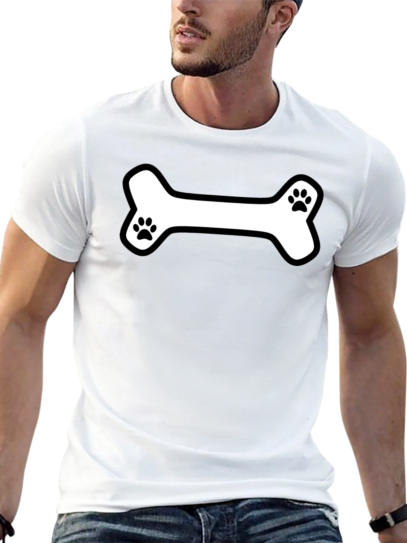 Dog Bone Paw Print T-Shirt - Black Cotton Tee