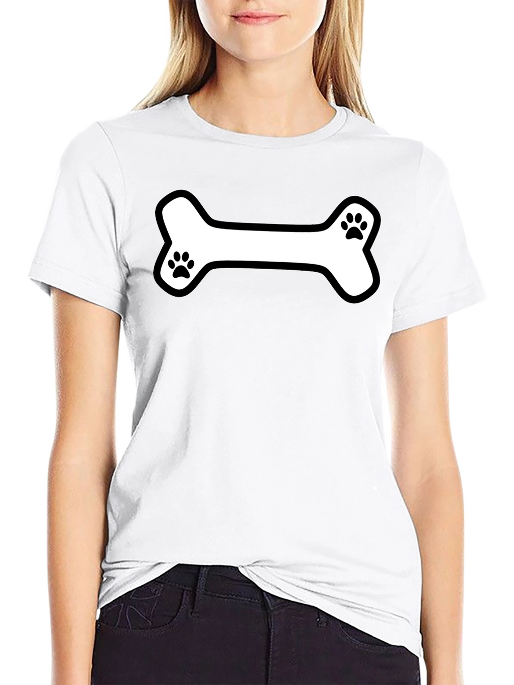 Dog Bone Paw Print T-Shirt - Black Cotton Tee