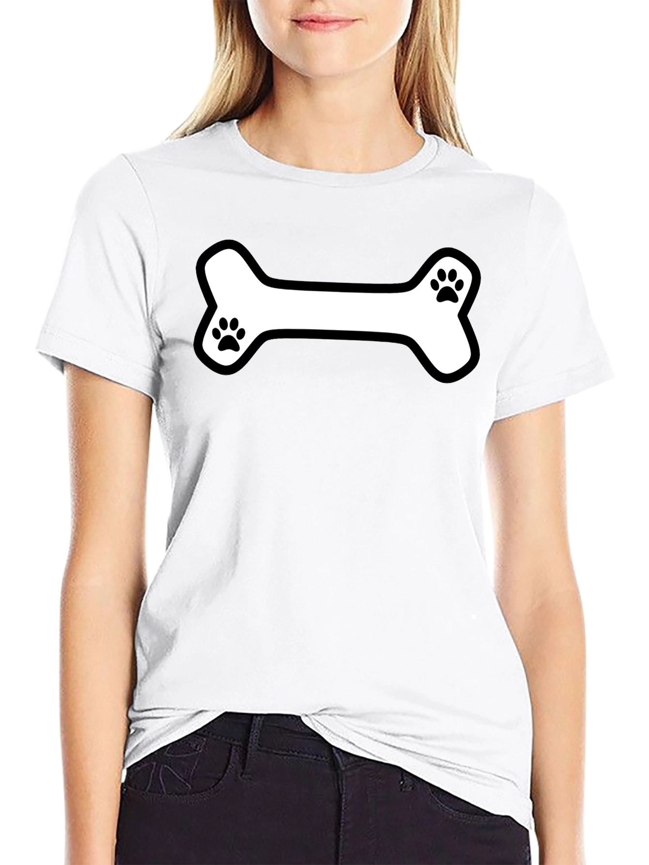 Dog Bone Paw Print T-Shirt - Black Cotton Tee