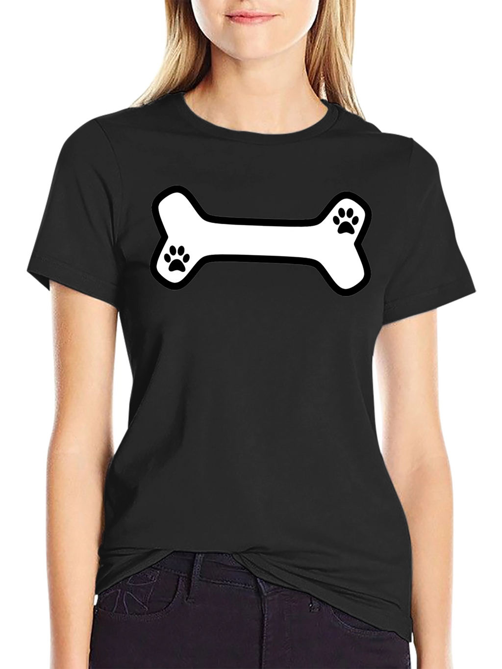 Dog Bone Paw Print T-Shirt - Black Cotton Tee