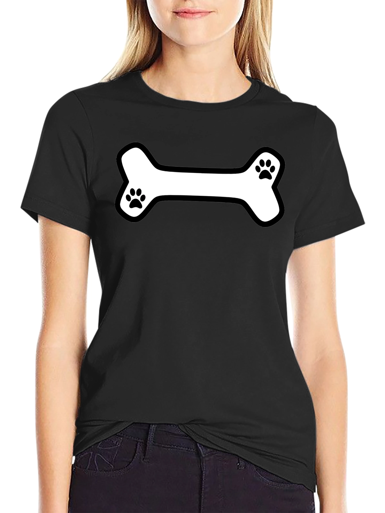 Dog Bone Paw Print T-Shirt - Black Cotton Tee