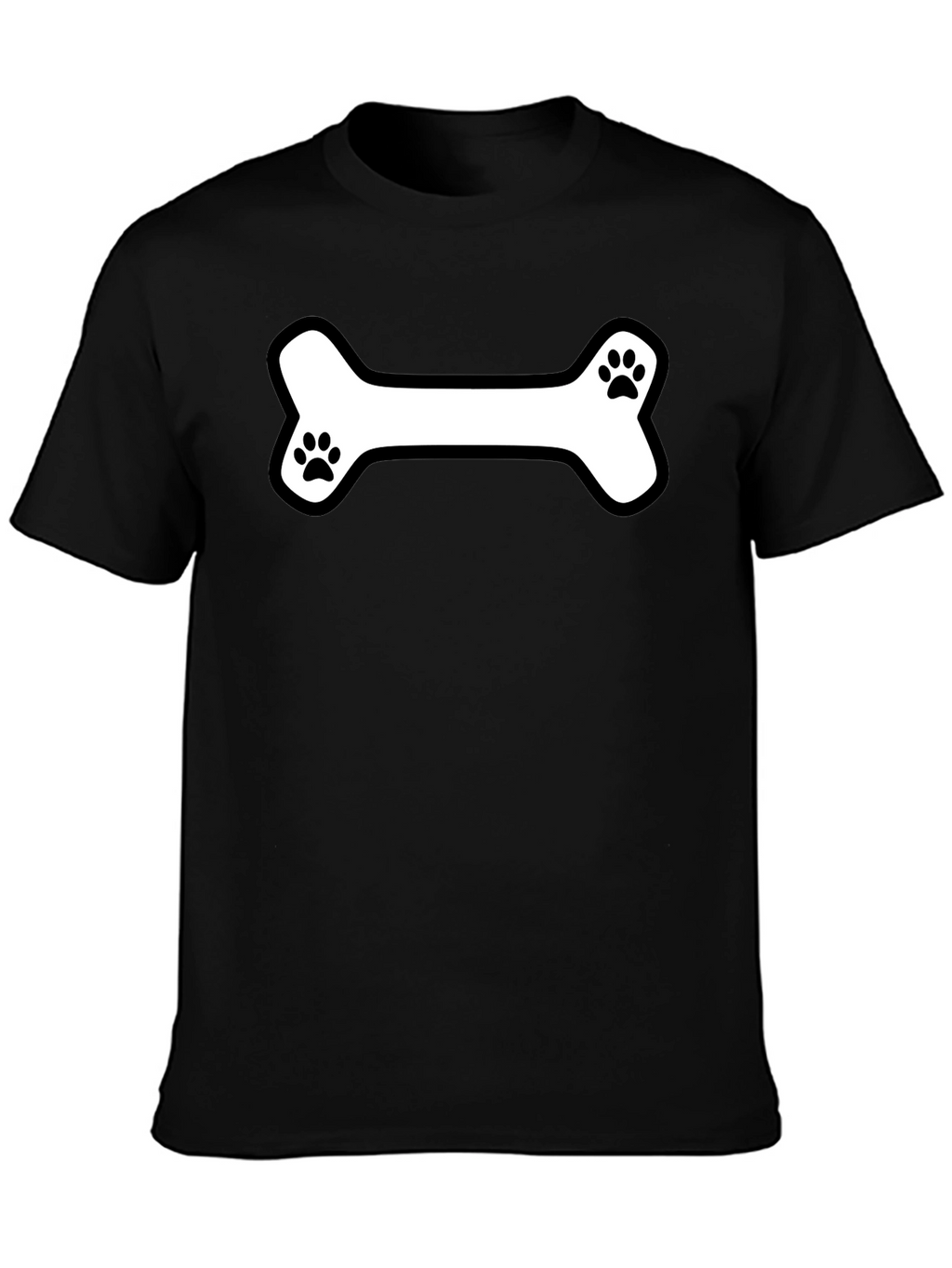 Dog Bone Paw Print T-Shirt - Black Cotton Tee