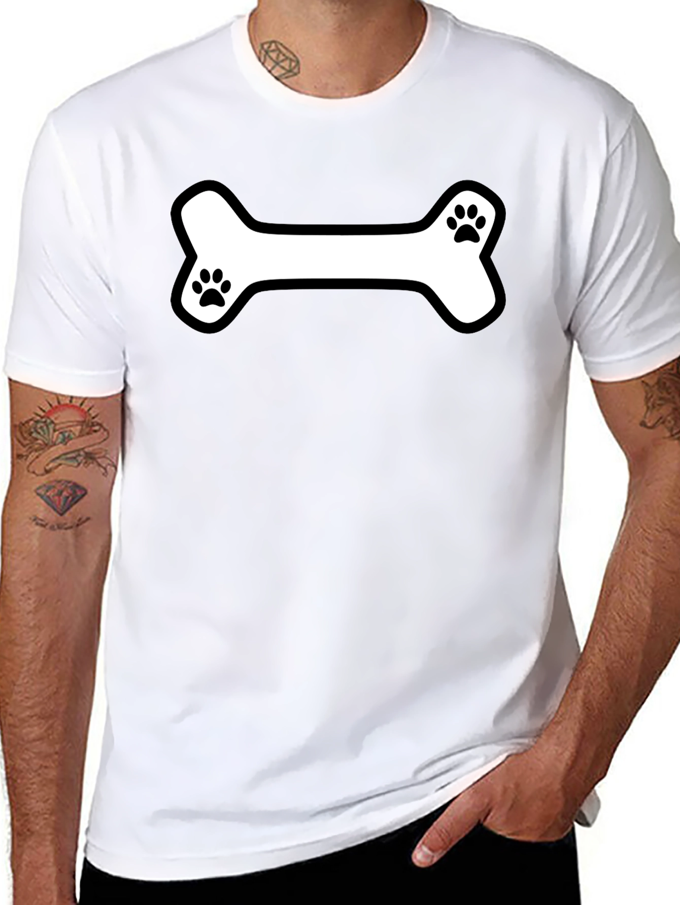 Dog Bone Paw Print T-Shirt - Black Cotton Tee