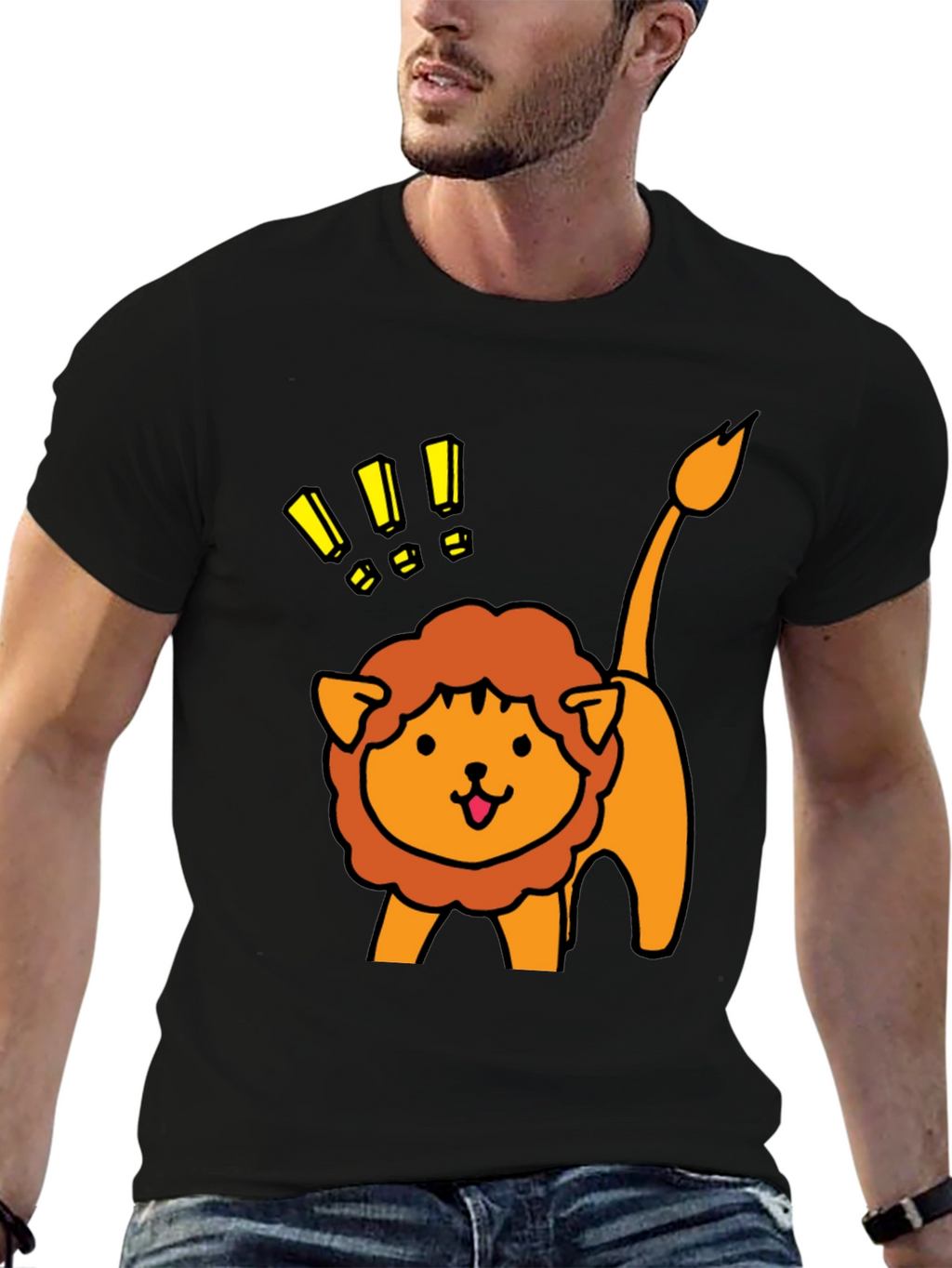 Cute Lion Graphic Tee - Black Cotton T-Shirt