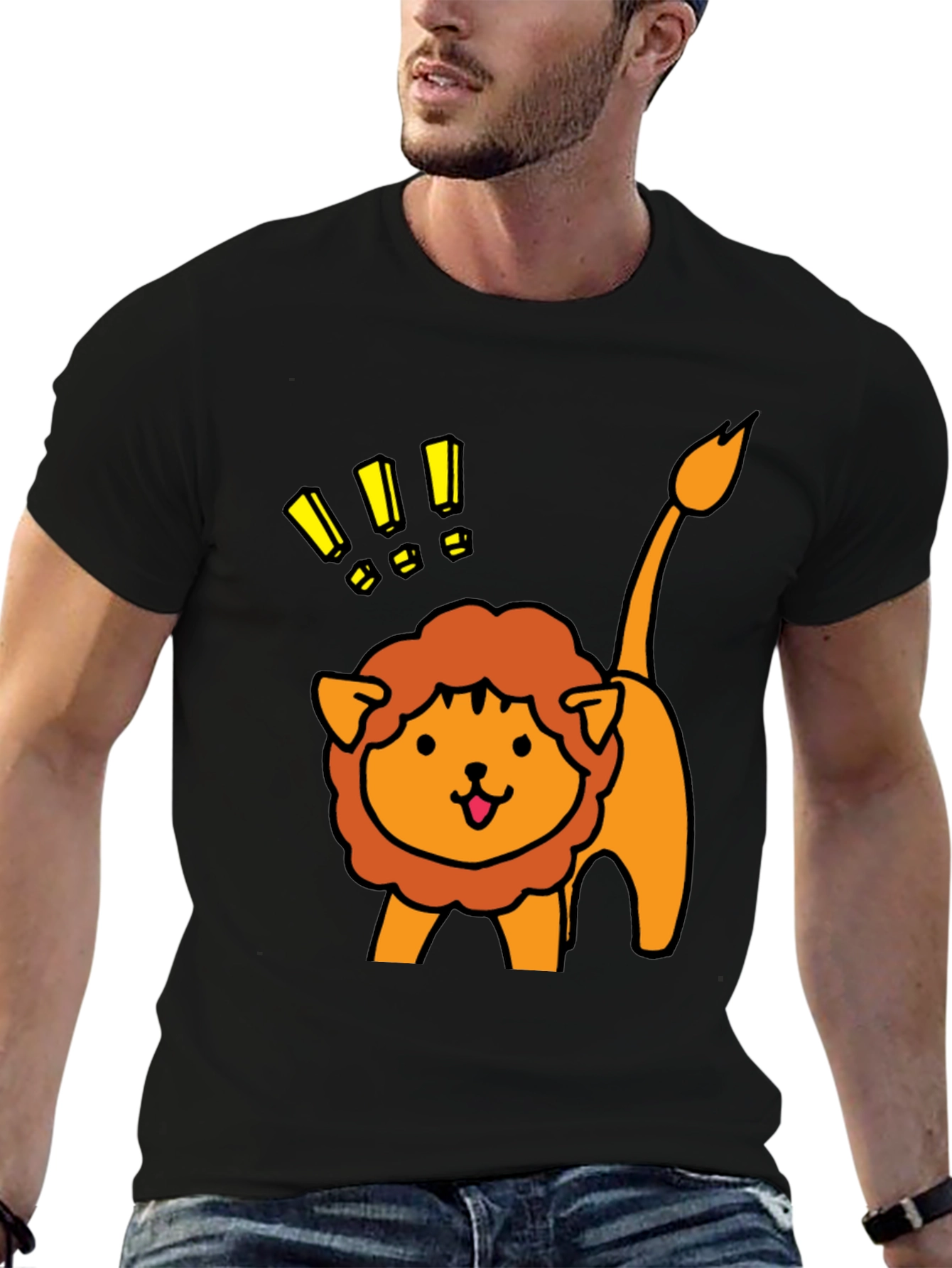 Cute Lion Graphic Tee - Black Cotton T-Shirt