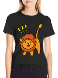 Cute Lion Graphic Tee - Black Cotton T-Shirt