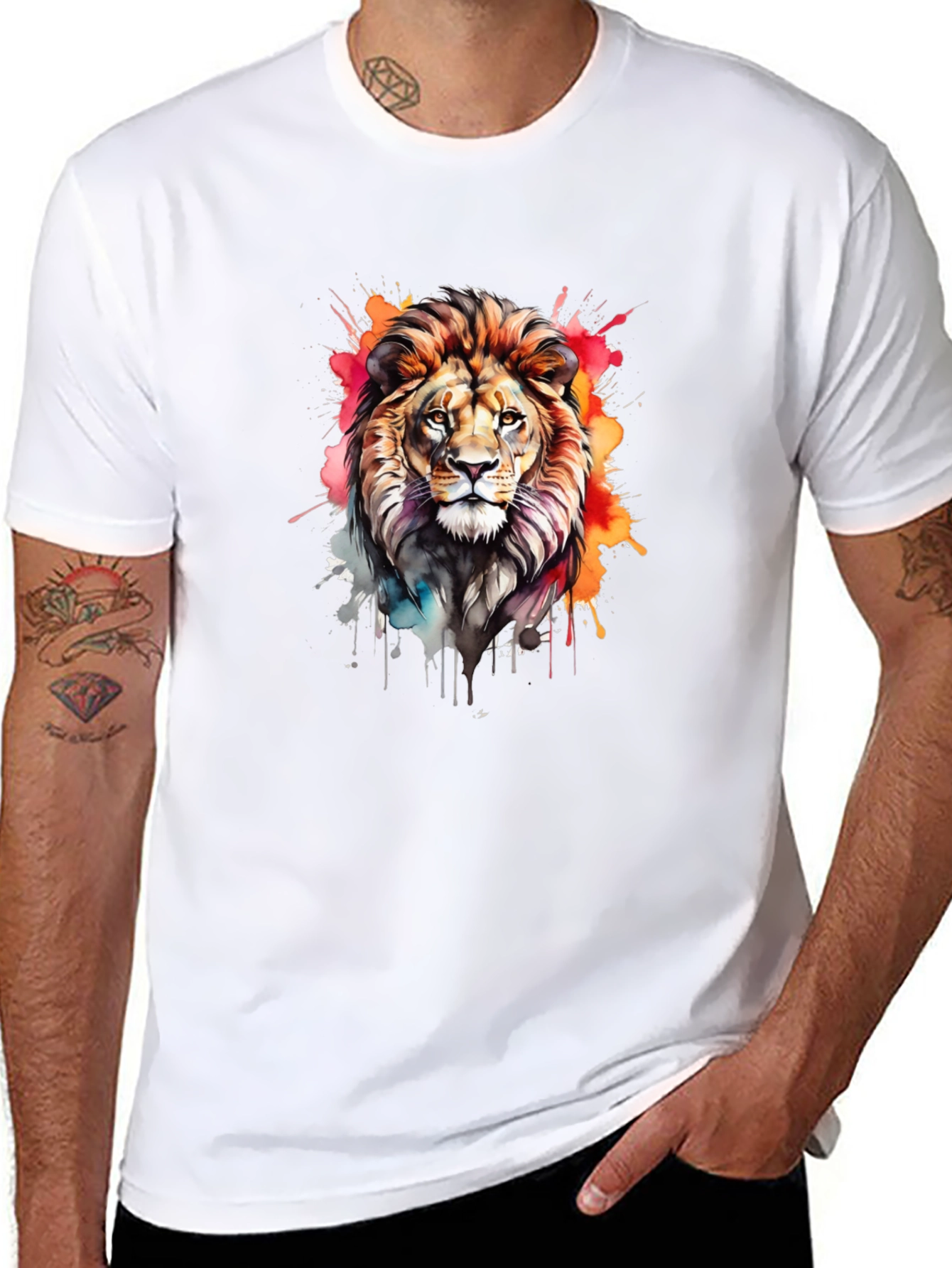 Lion Watercolor Graphic Tee - Cool Artistic Design