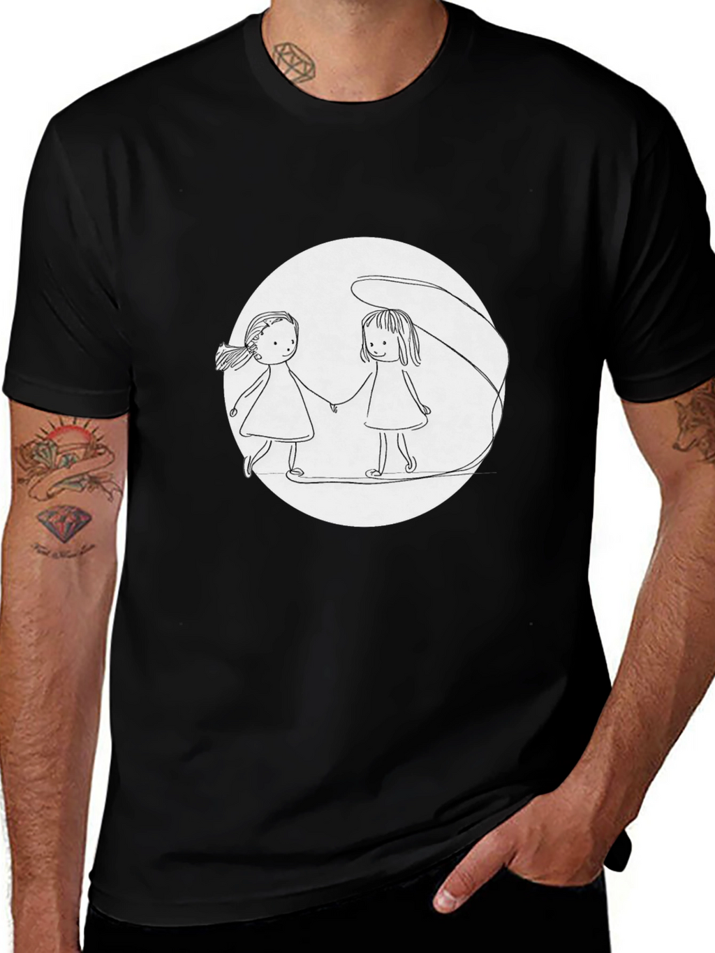 Girls Holding Hands T-Shirt - Black