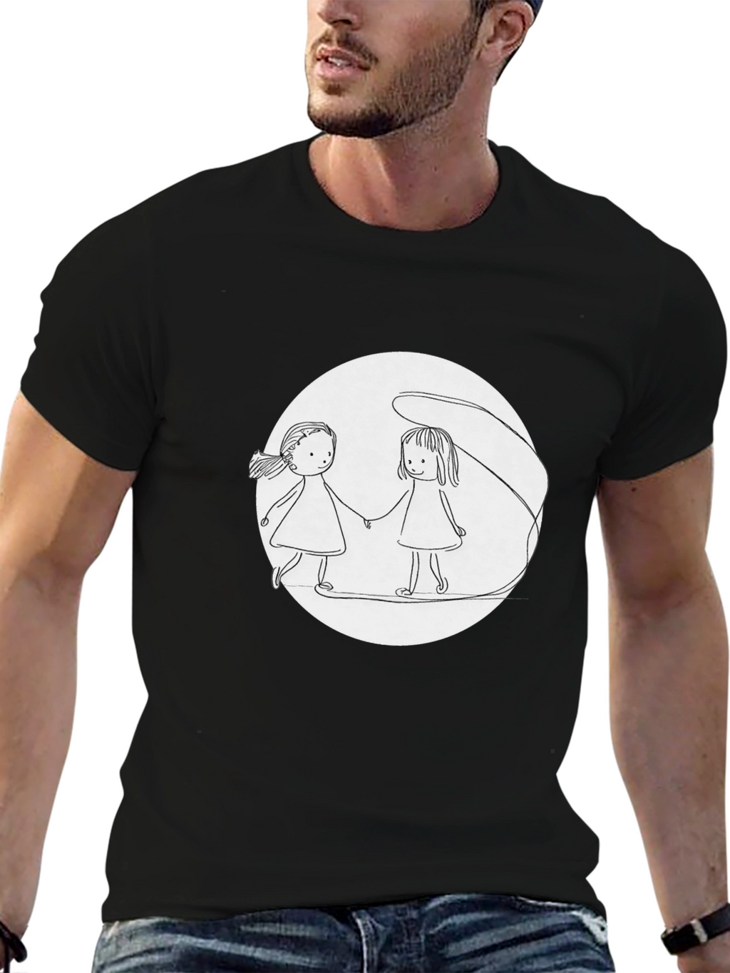 Girls Holding Hands T-Shirt - Black
