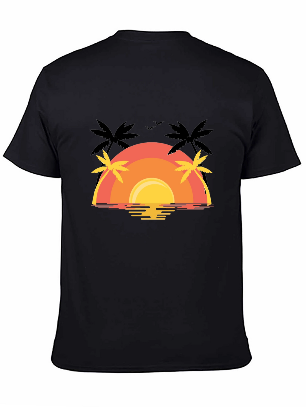 Sunset Palm Tree Graphic Tee - Black