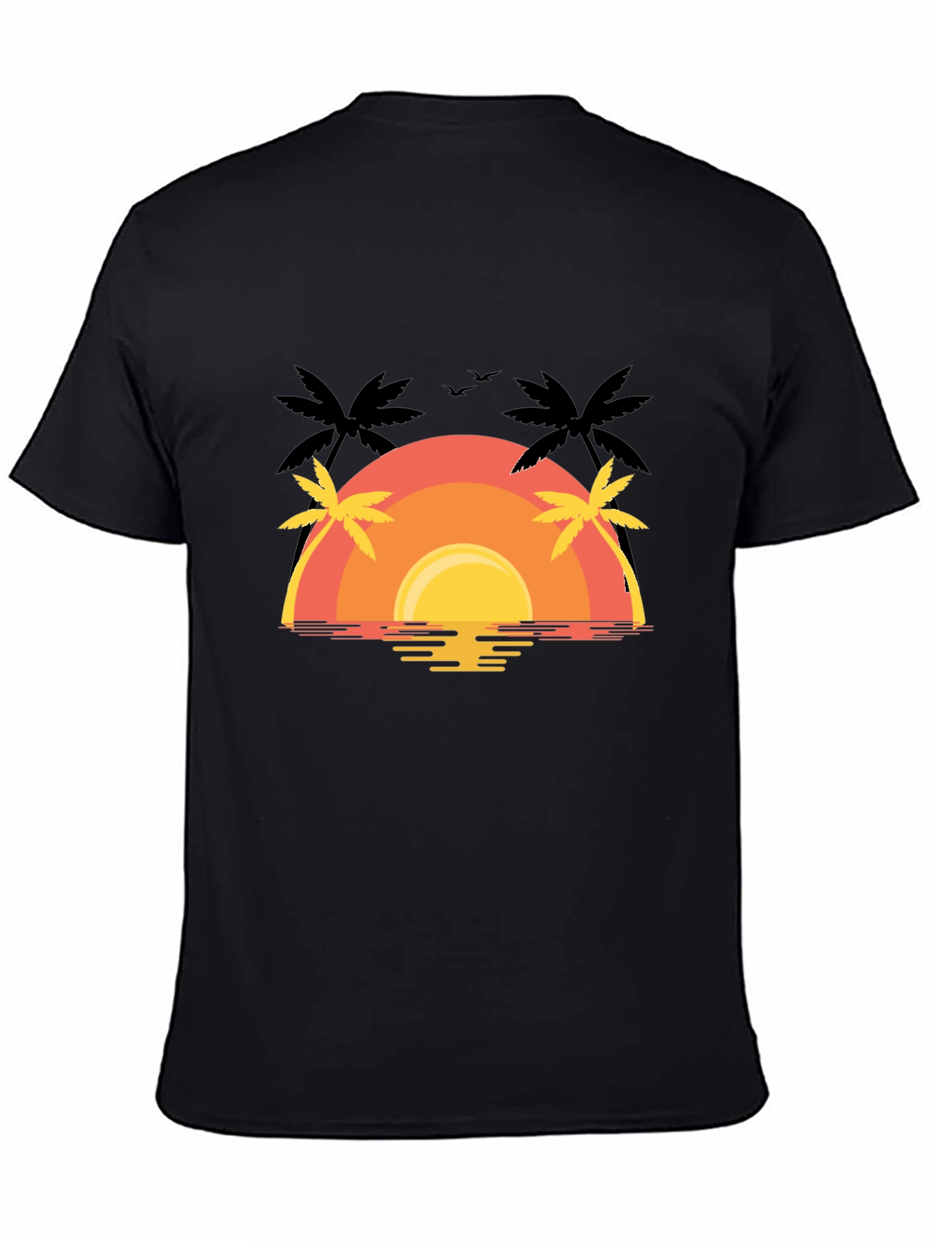 Sunset Palm Tree Graphic Tee - Black