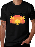Sunset Palm Tree Graphic Tee - Black