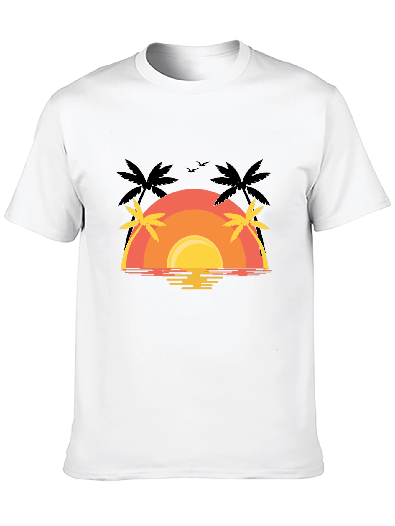 Sunset Palm Tree Graphic Tee - Black