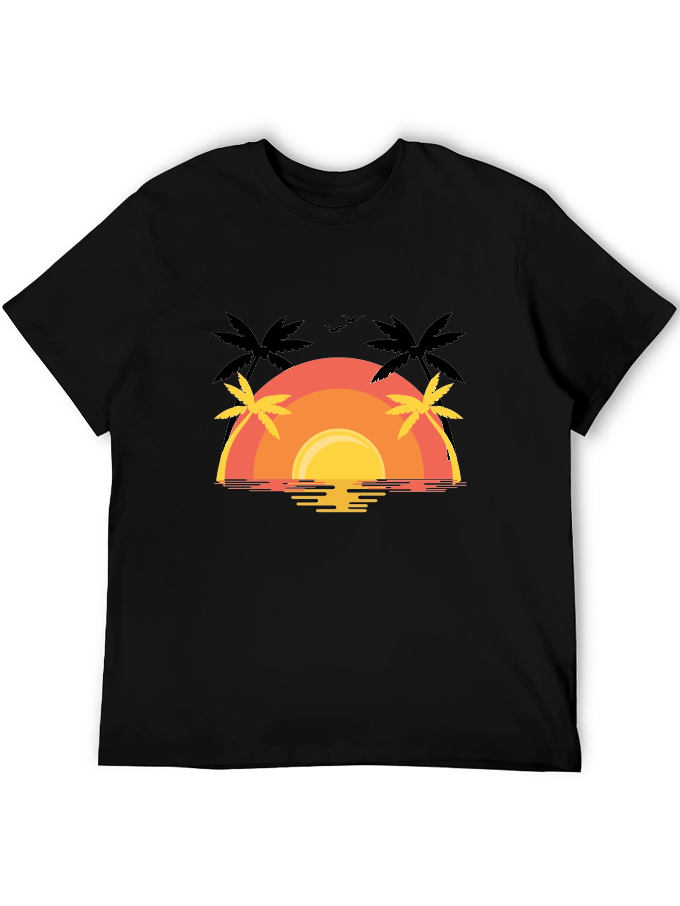 Sunset Palm Tree Graphic Tee - Black