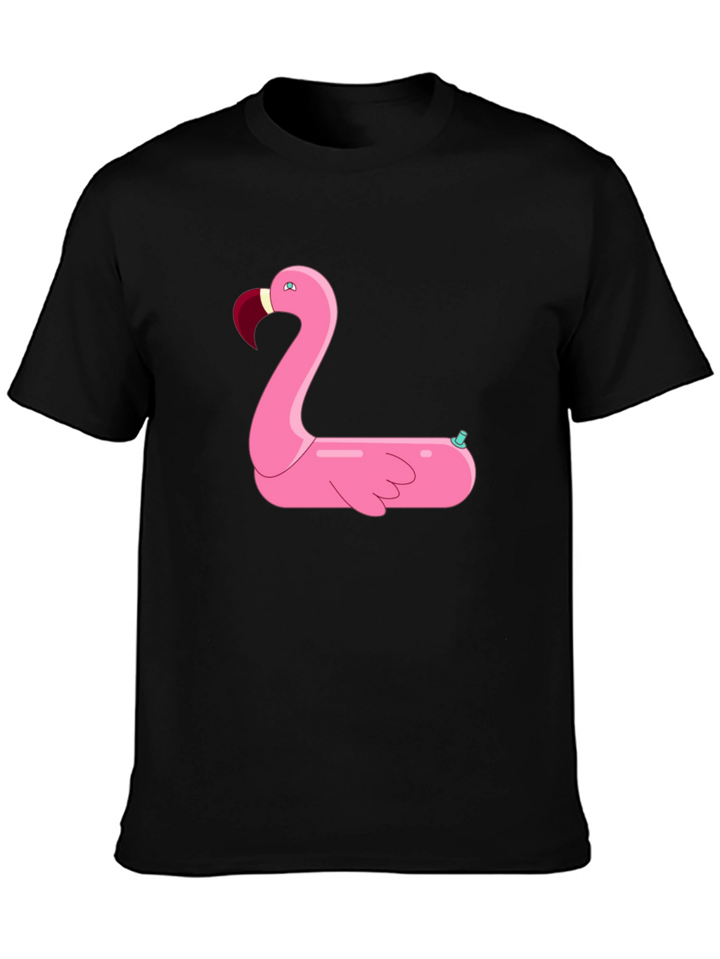 Black T-Shirt with Pink Flamingo Float Design