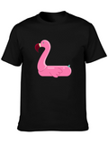 Black T-Shirt with Pink Flamingo Float Design