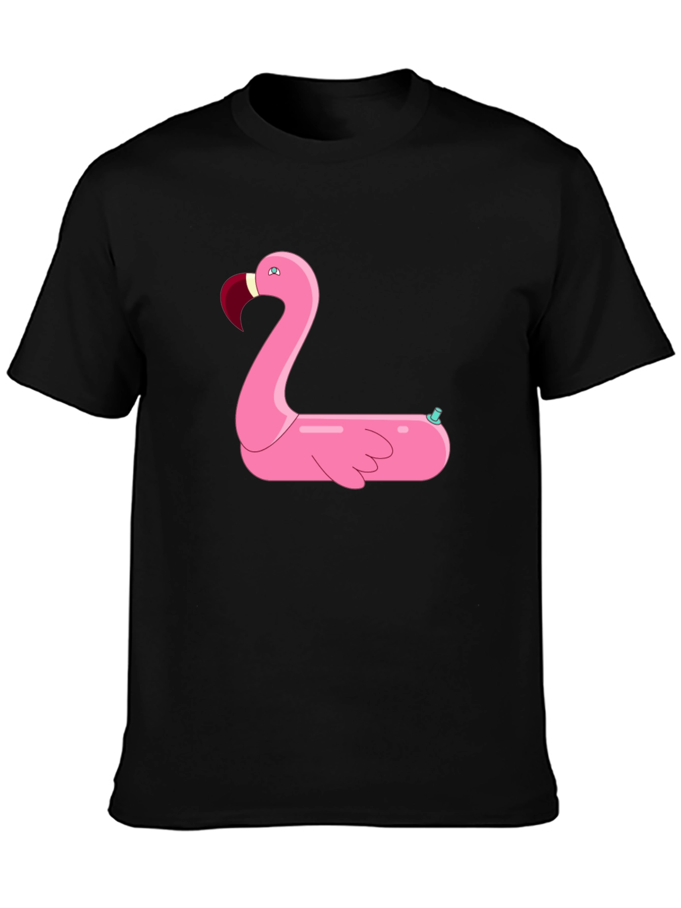 Black T-Shirt with Pink Flamingo Float Design