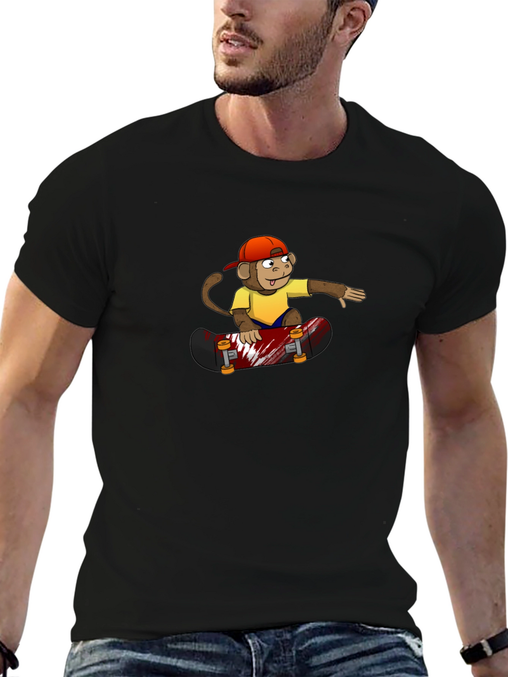 Monkey Skateboarder Black T-Shirt - Cool Graphic Tee